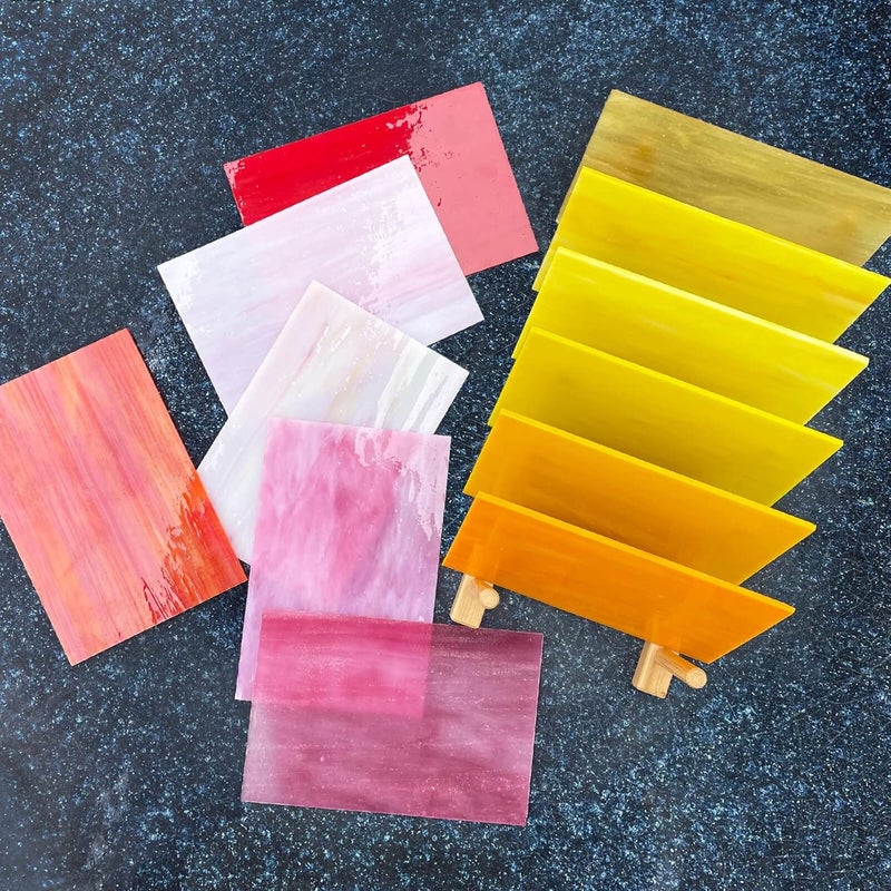 LITMIND 12 Sheets Stained Glass Variety Pack, 4 x 6 Inch Cathedral Art, Mosaic Supplies for Crafts, Sheets for Making Projects (Opaque/Red, Yellow and Pink Mixed) - Image 4